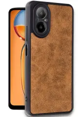 Newface Realme 12 Lite Kılıf Aras Deri Kapak - Taba