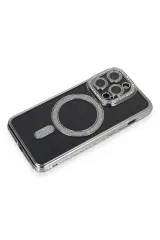 Newface iPhone 14 Pro Max Kılıf Joke Simli Magneticsafe Kılıf - Gri