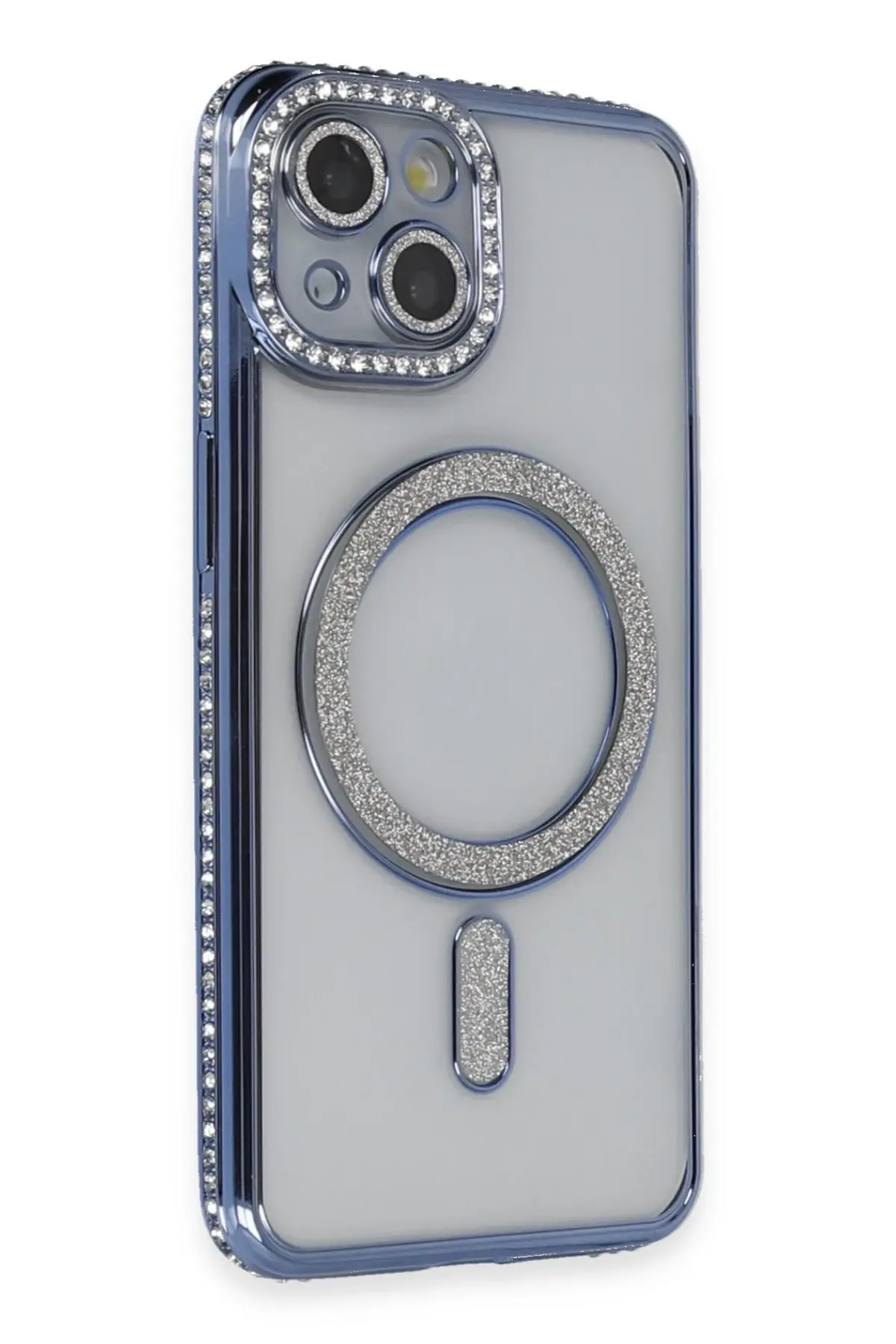 Newface iPhone 13 Kılıf Joke Simli Magneticsafe Kılıf - Mavi