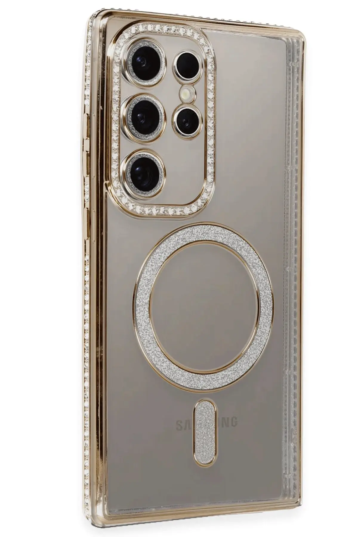 Newface Samsung Galaxy S24 Ultra Kılıf Joke Simli Magneticsafe Kılıf - Gold