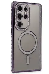 Newface Samsung Galaxy S24 Ultra Kılıf Joke Simli Magneticsafe Kılıf - Derin Mor