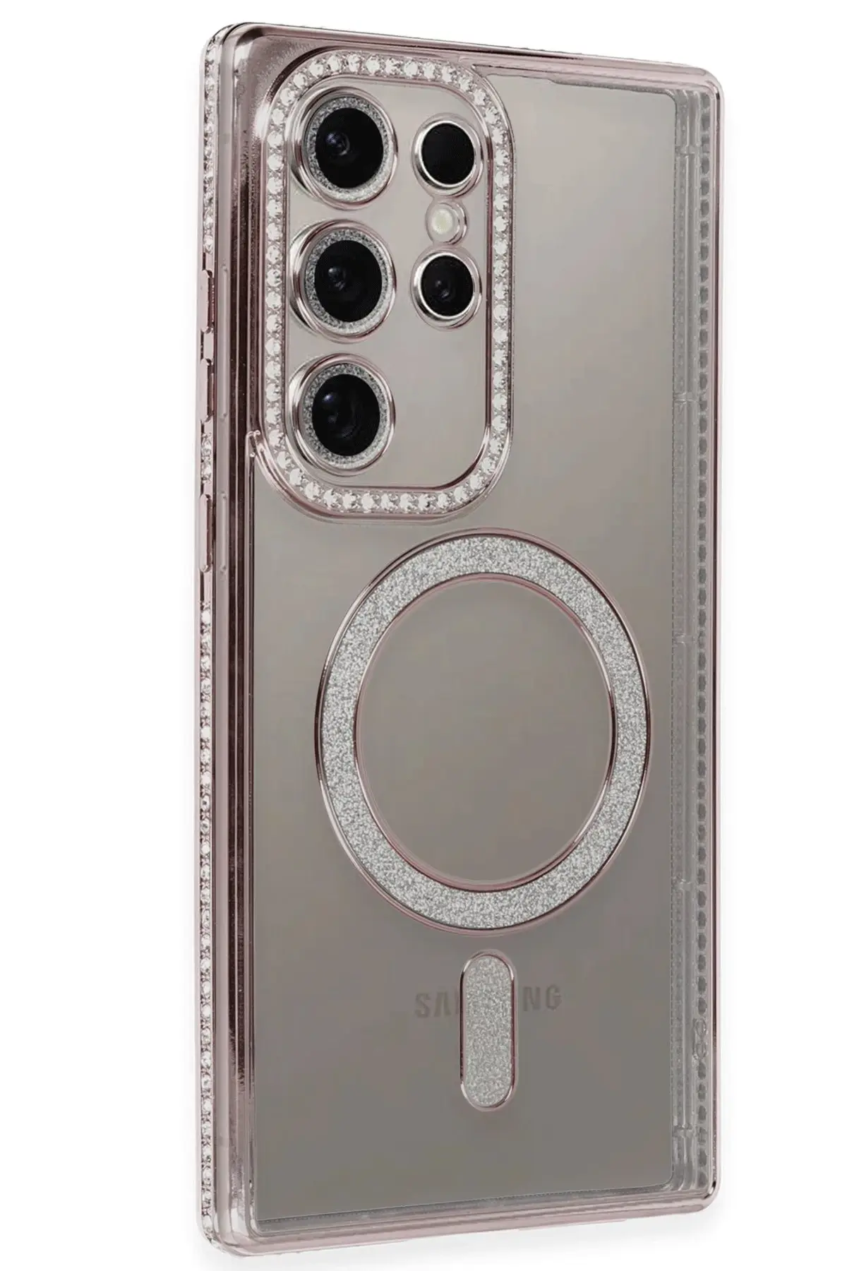 Newface Samsung Galaxy S24 Ultra Kılıf Joke Simli Magneticsafe Kılıf - Pembe