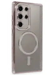 Newface Samsung Galaxy S24 Ultra Kılıf Joke Simli Magneticsafe Kılıf - Pembe