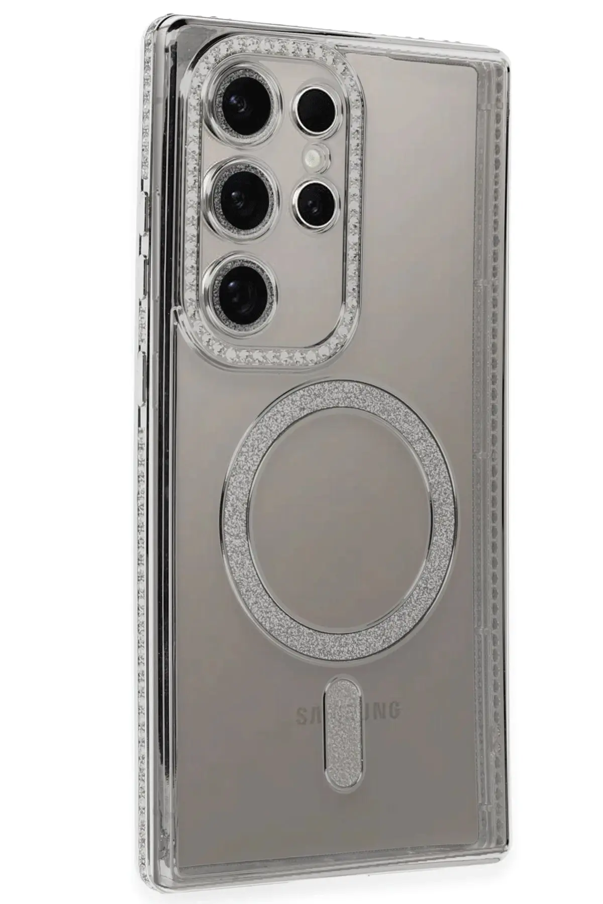 Newface Samsung Galaxy S24 Ultra Kılıf Joke Simli Magneticsafe Kılıf - Gümüş