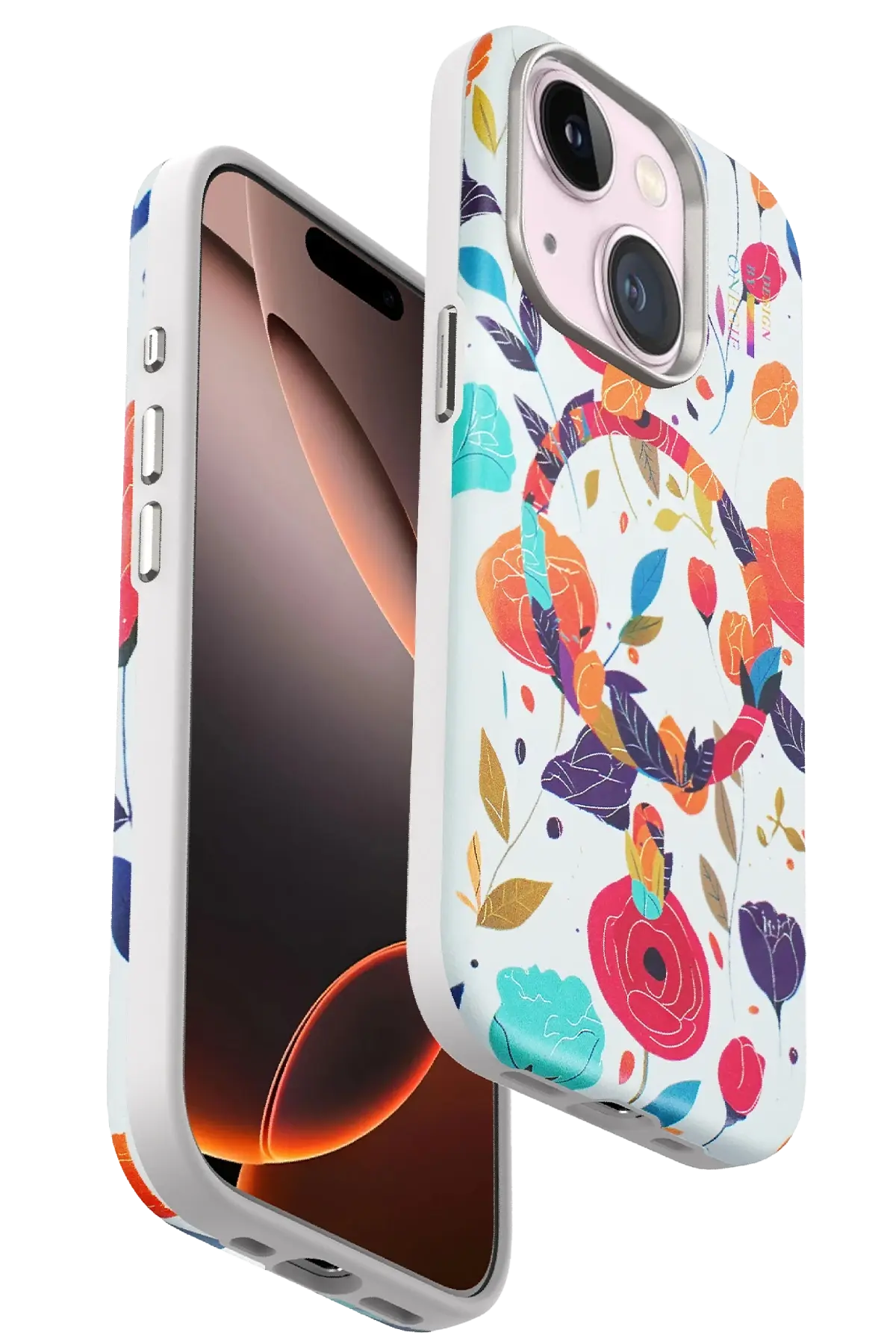 Onegif iPhone 15 Plus Flower Series Magsafe Kapak - Beyaz