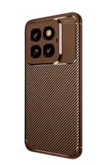 Newface Xiaomi Mi 14T Pro Kılıf Auto Focus Karbon Kapak - Kahverengi