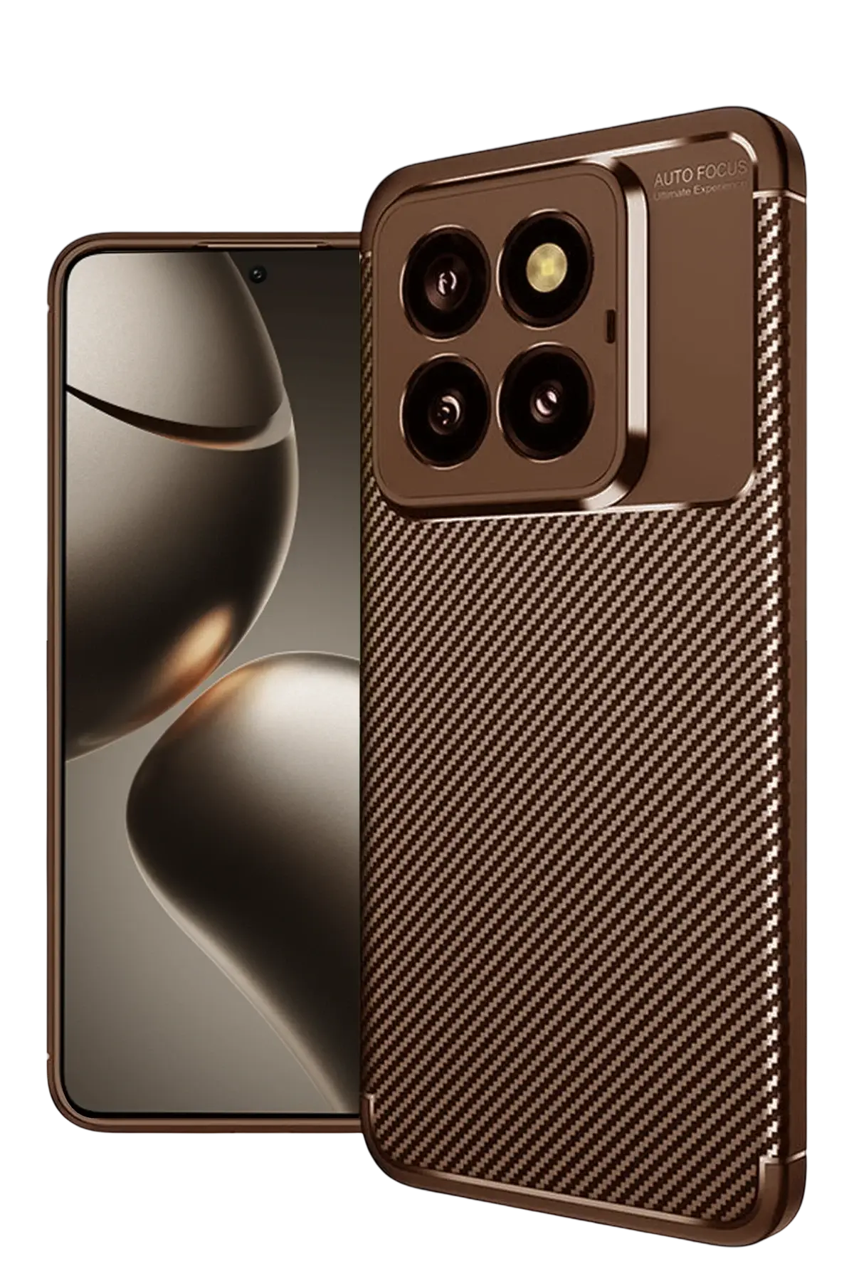 Newface Xiaomi Mi 14T Pro Kılıf Auto Focus Karbon Kapak - Kahverengi