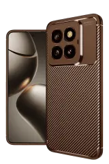 Newface Xiaomi Mi 14T Pro Kılıf Auto Focus Karbon Kapak - Kahverengi