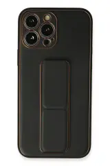 Newface iPhone 13 Pro Max Kılıf Coco Deri Standlı Kapak - Siyah