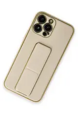 Newface iPhone 13 Pro Kılıf Coco Deri Standlı Kapak - Gold