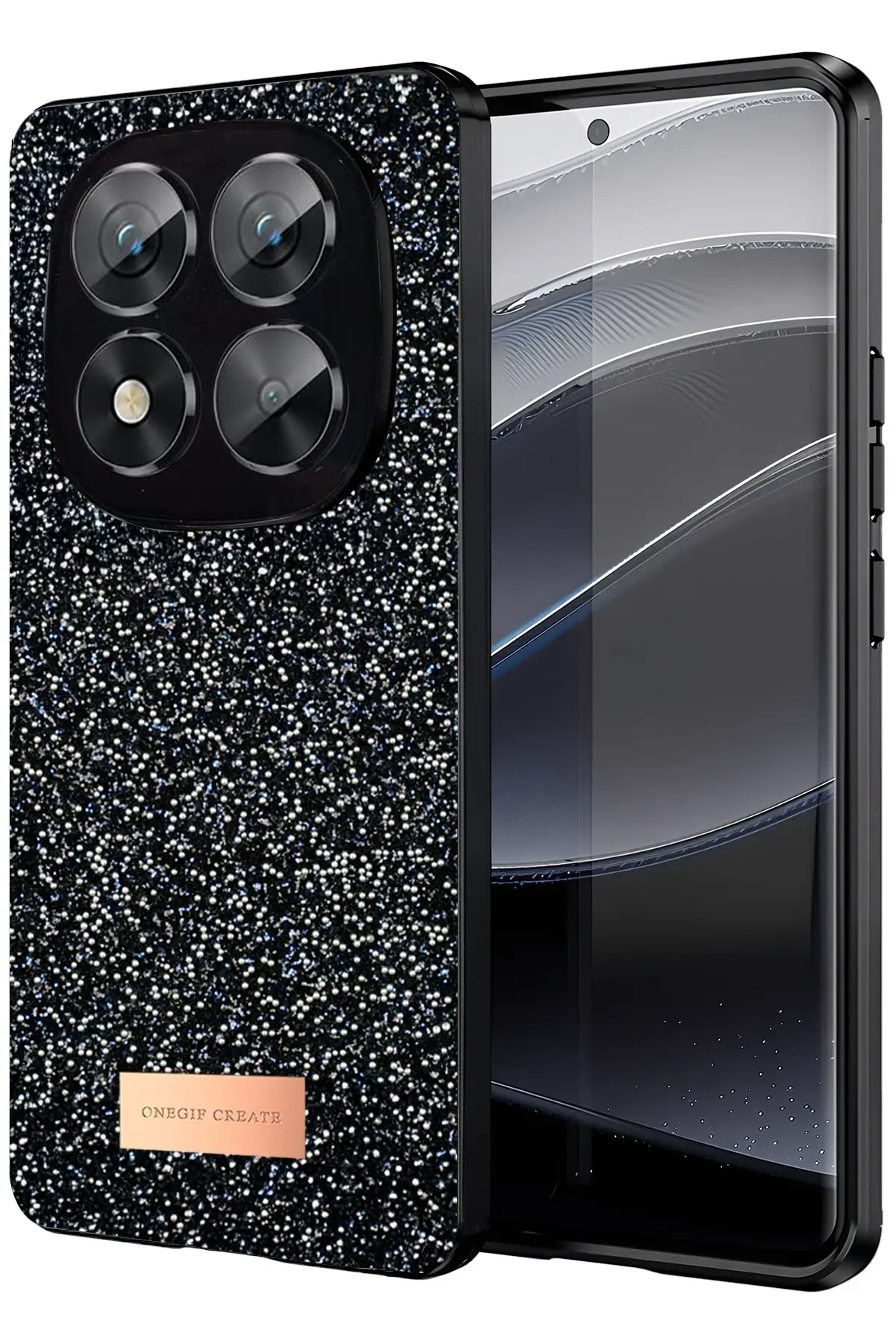 Onegif Xiaomi Redmi Note 14 Pro 5G Bright Simli Kapak - Siyah