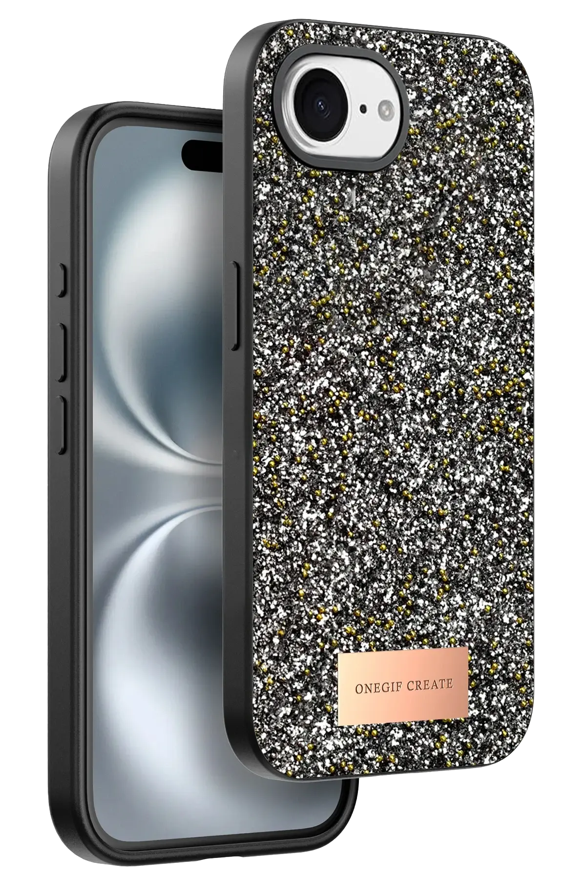 Onegif Apple iPhone 16E Bright Simli Kapak - Gümüş