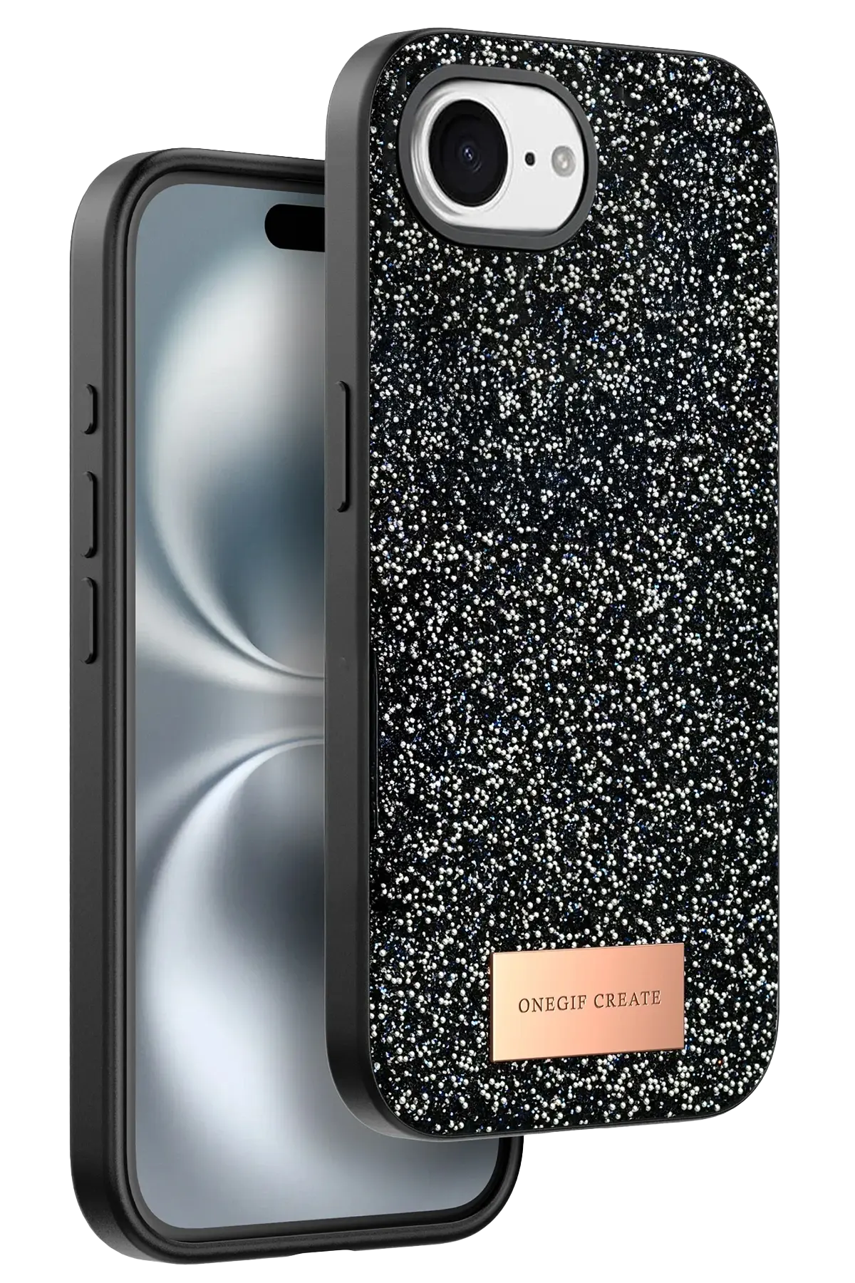 Onegif Apple iPhone 16E Bright Simli Kapak - Siyah