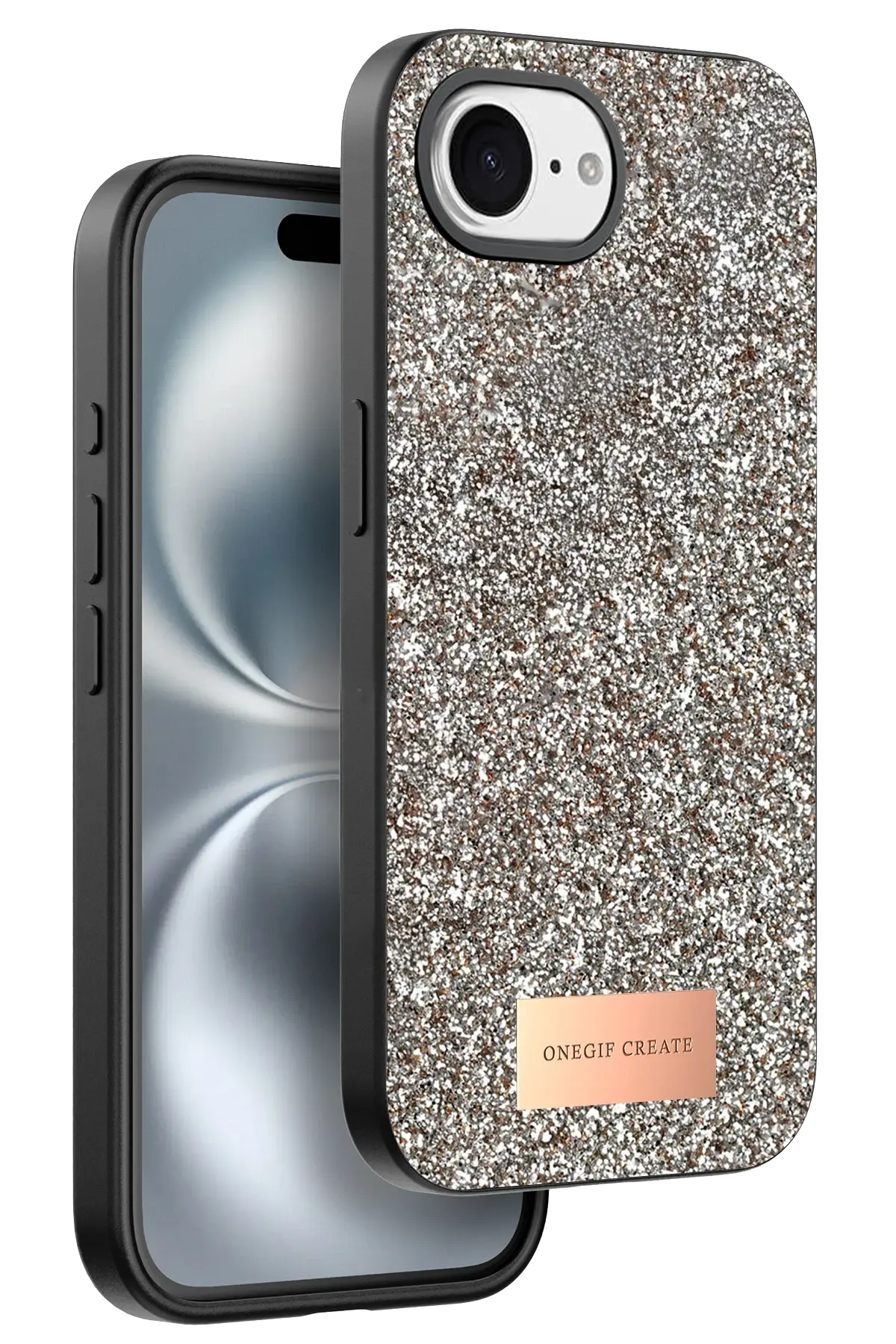 Onegif Apple iPhone 16E Bright Simli Kapak - Çöl Titanyum