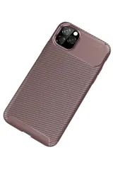 Newface iPhone 11 Pro Max Kılıf Auto Focus Karbon Kapak - Kahverengi