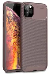 Newface iPhone 11 Pro Max Kılıf Auto Focus Karbon Kapak - Kahverengi