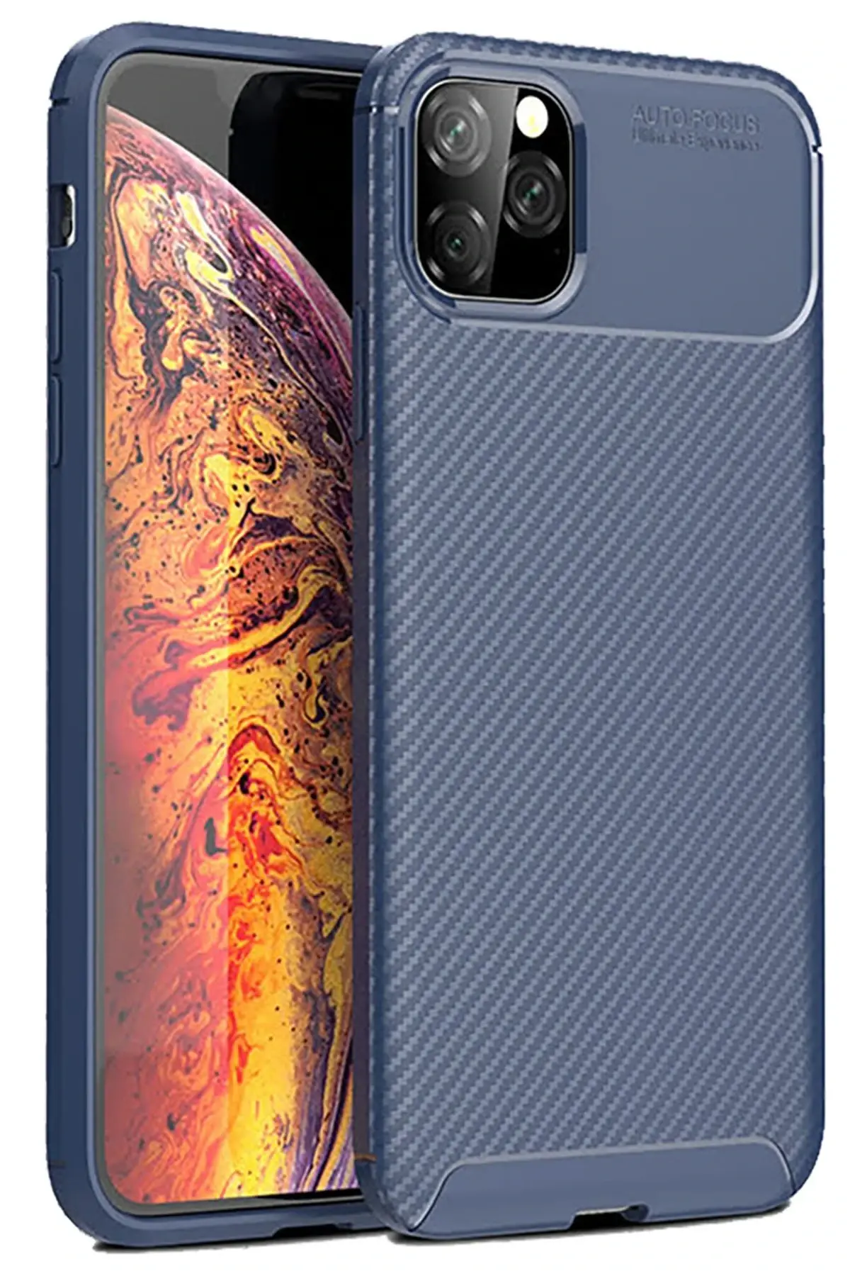 Newface iPhone 11 Pro Max Kılıf Auto Focus Karbon Kapak - Lacivert