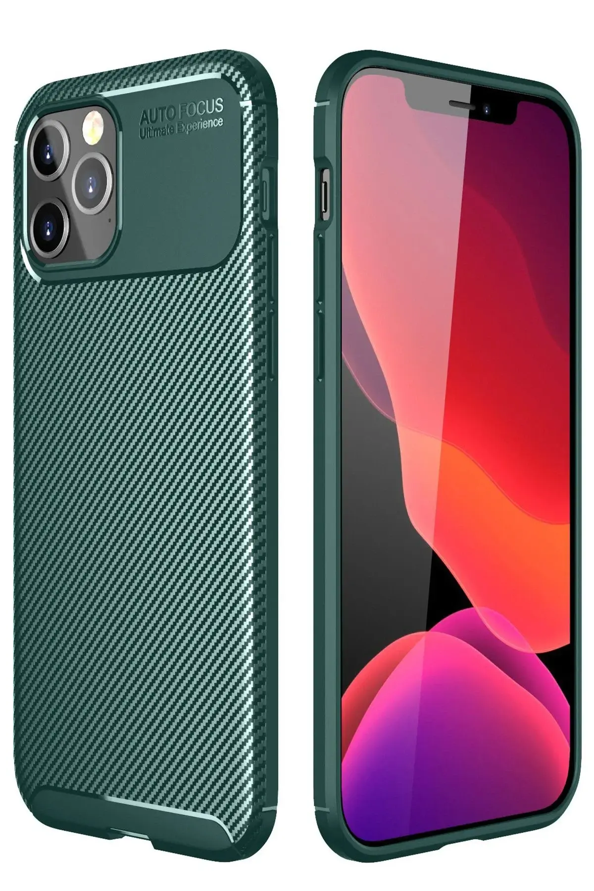 Newface iPhone 11 Pro Max Kılıf Auto Focus Karbon Kapak - Yeşil