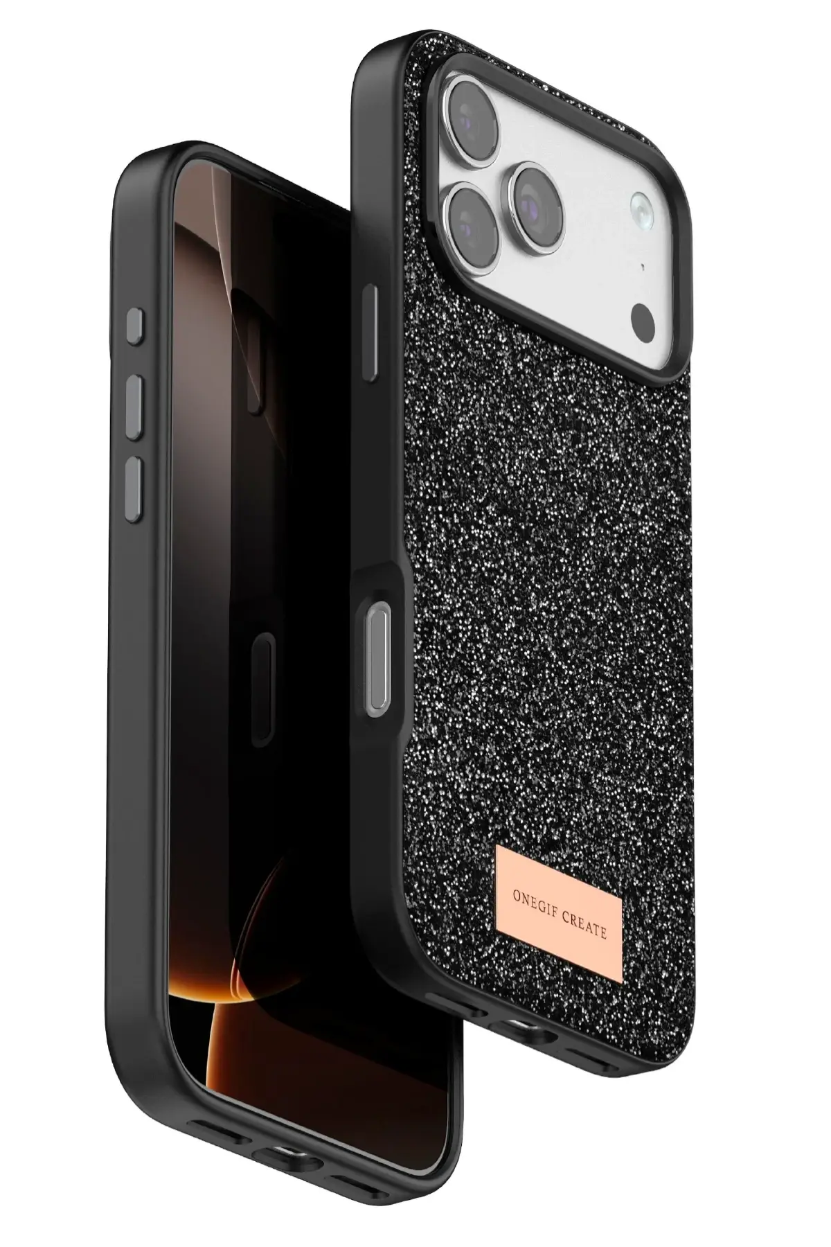 Onegif Apple iPhone 17 Pro Bright Simli Kapak - Siyah