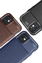 Newface iPhone 12 Mini Kılıf Auto Focus Karbon Kapak - Lacivert