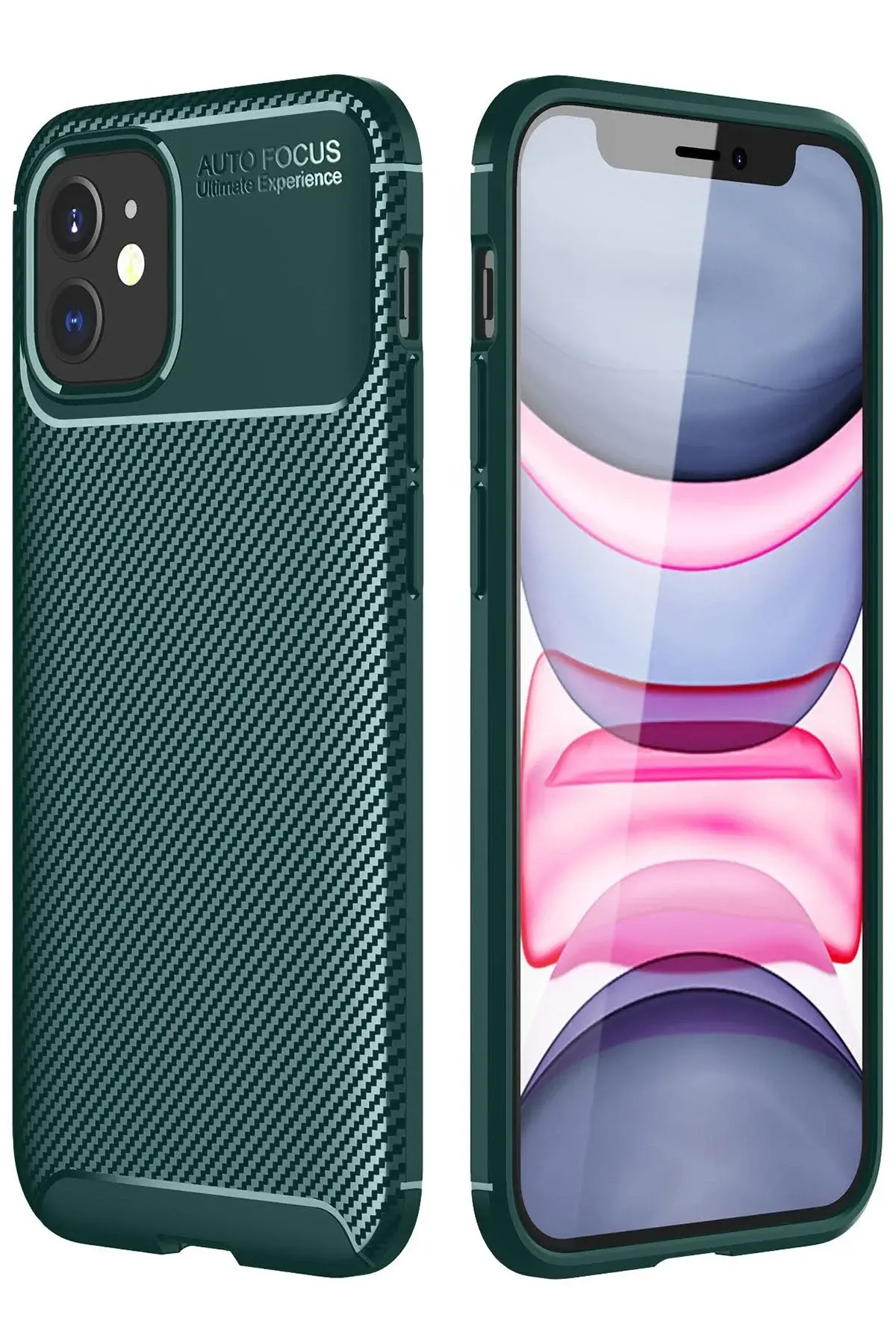 Newface iPhone 12 Mini Kılıf Auto Focus Karbon Kapak - Yeşil