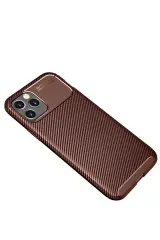 Newface iPhone 12 Pro Max Kılıf Auto Focus Karbon Kapak - Kahverengi