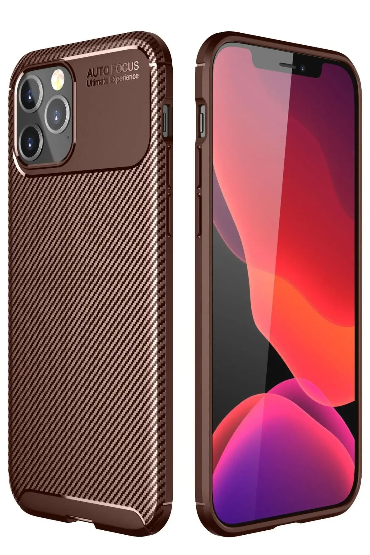 Newface iPhone 12 Pro Max Kılıf Auto Focus Karbon Kapak - Kahverengi