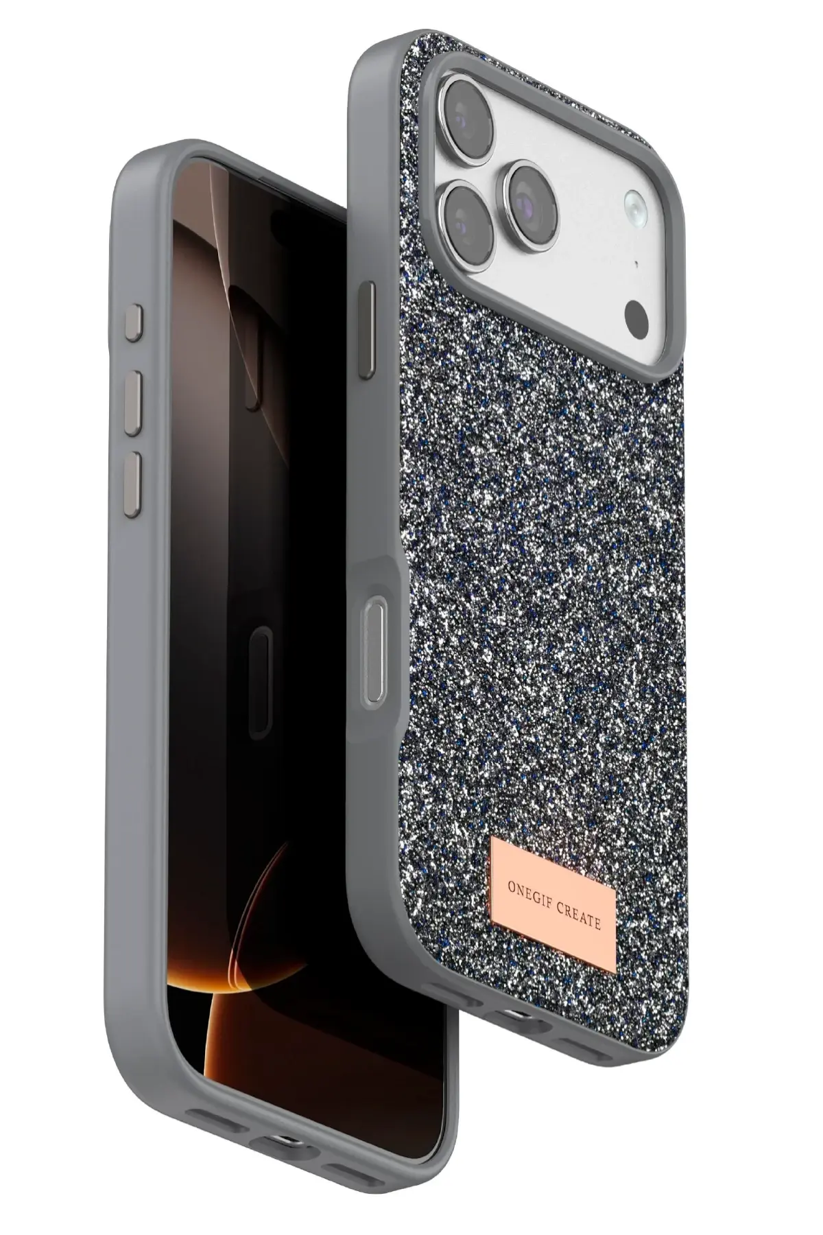 Onegif Apple iPhone 17 Pro Max Bright Simli Kapak - Gümüş