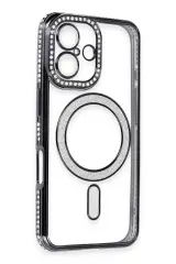 Newface iPhone 16 Kılıf Joke Simli Magneticsafe Kılıf - Siyah