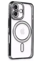 Newface iPhone 16 Kılıf Joke Simli Magneticsafe Kılıf - Siyah