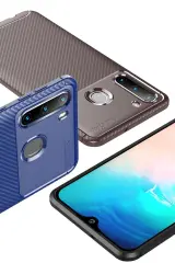 Newface Samsung Galaxy A21 Kılıf Auto Focus Karbon Kapak - Kahverengi