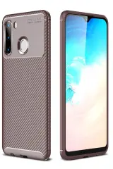 Newface Samsung Galaxy A21 Kılıf Auto Focus Karbon Kapak - Kahverengi