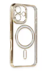 Newface iPhone 16 Kılıf Joke Simli Magneticsafe Kılıf - Gold