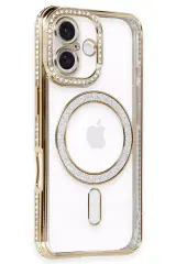 Newface iPhone 16 Kılıf Joke Simli Magneticsafe Kılıf - Gold