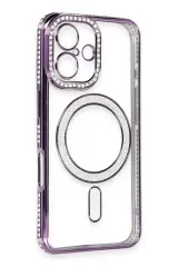 Newface iPhone 16 Kılıf Joke Simli Magneticsafe Kılıf - Derin Mor