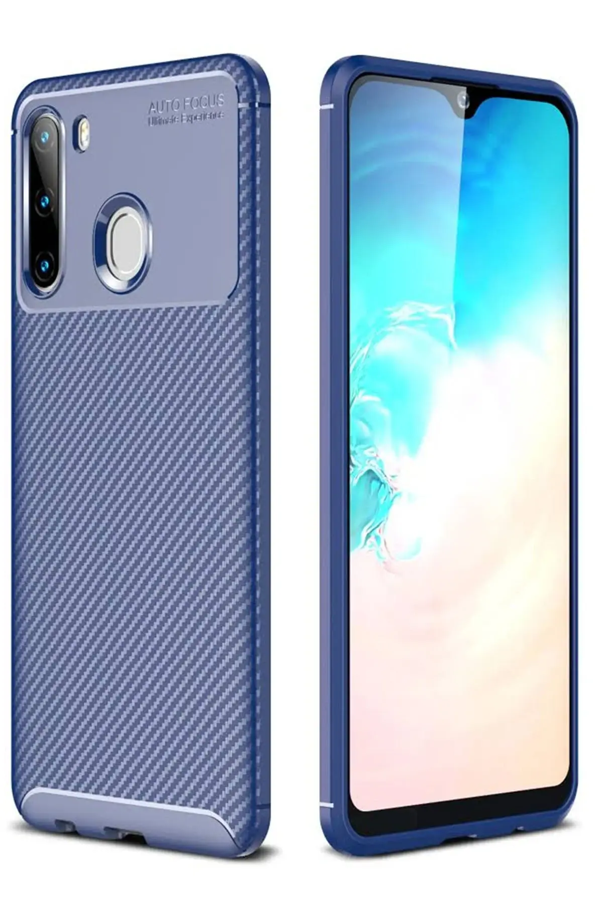 Newface Samsung Galaxy A21 Kılıf Auto Focus Karbon Kapak - Lacivert
