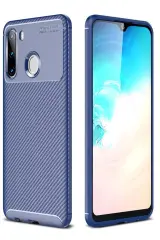 Newface Samsung Galaxy A21 Kılıf Auto Focus Karbon Kapak - Lacivert