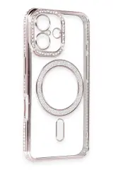 Newface iPhone 16 Kılıf Joke Simli Magneticsafe Kılıf - Pembe