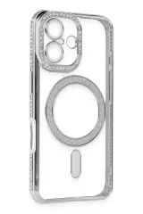 Newface iPhone 16 Kılıf Joke Simli Magneticsafe Kılıf - Gümüş