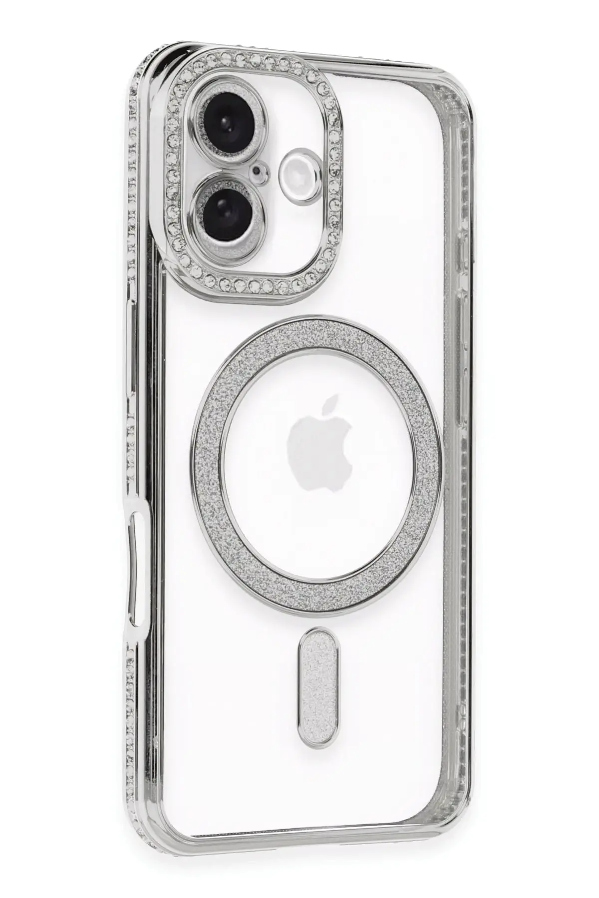 Newface iPhone 16 Kılıf Joke Simli Magneticsafe Kılıf - Gümüş