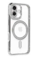 Newface iPhone 16 Kılıf Joke Simli Magneticsafe Kılıf - Gümüş