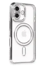 Newface iPhone 16 Kılıf Joke Simli Magneticsafe Kılıf - Gri