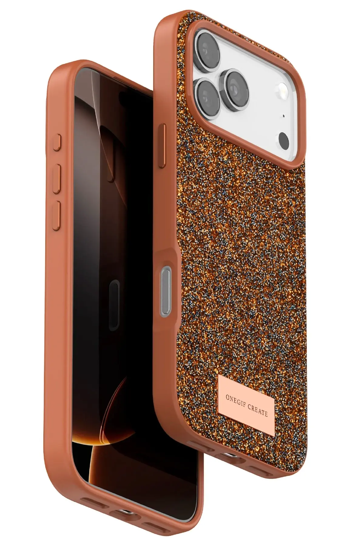 Onegif Apple iPhone 17 Pro Bright Simli Kapak - Turuncu