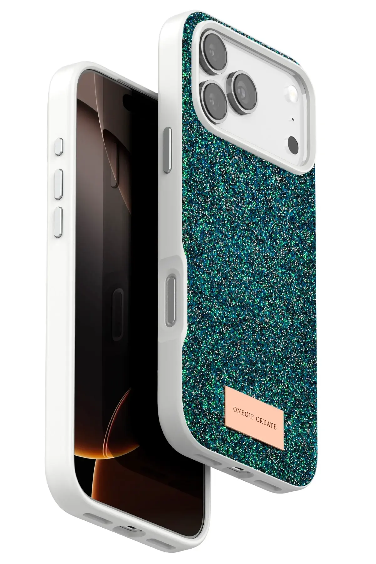 Onegif Apple iPhone 17 Pro Max Bright Simli Kapak - Koyu Yeşil