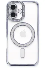 Newface iPhone 16 Plus Kılıf Joke Simli Magneticsafe Kılıf - Mavi