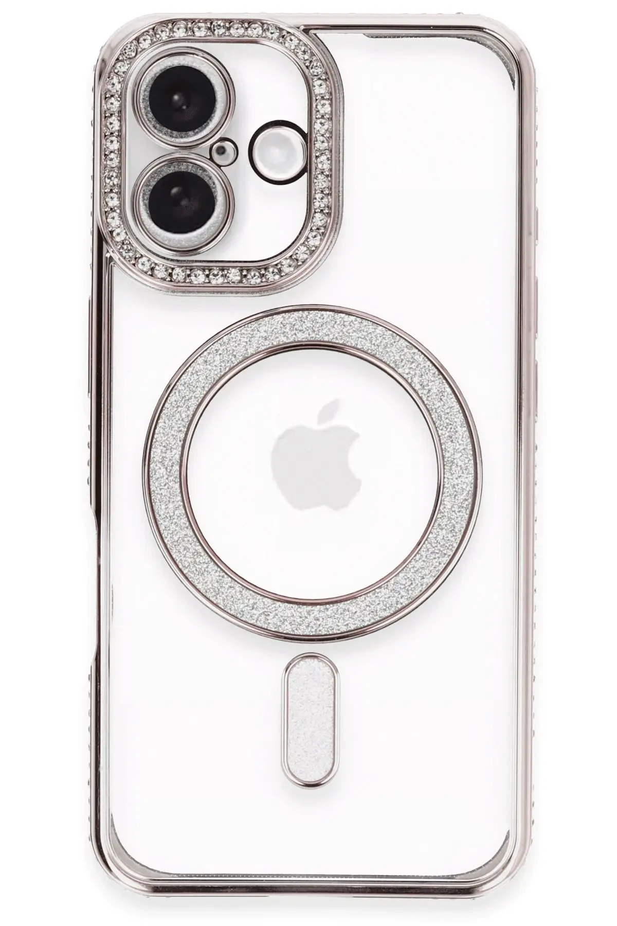 Newface iPhone 16 Plus Kılıf Joke Simli Magneticsafe Kılıf - Pembe