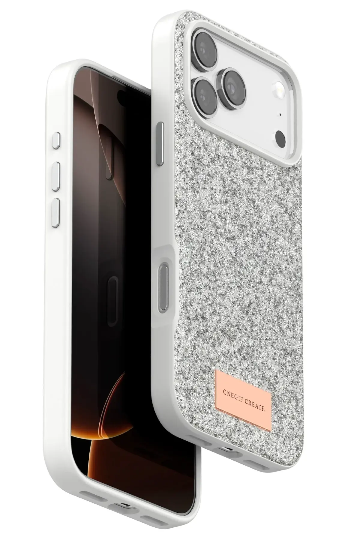 Onegif Apple iPhone 17 Pro Max Bright Simli Kapak - Beyaz