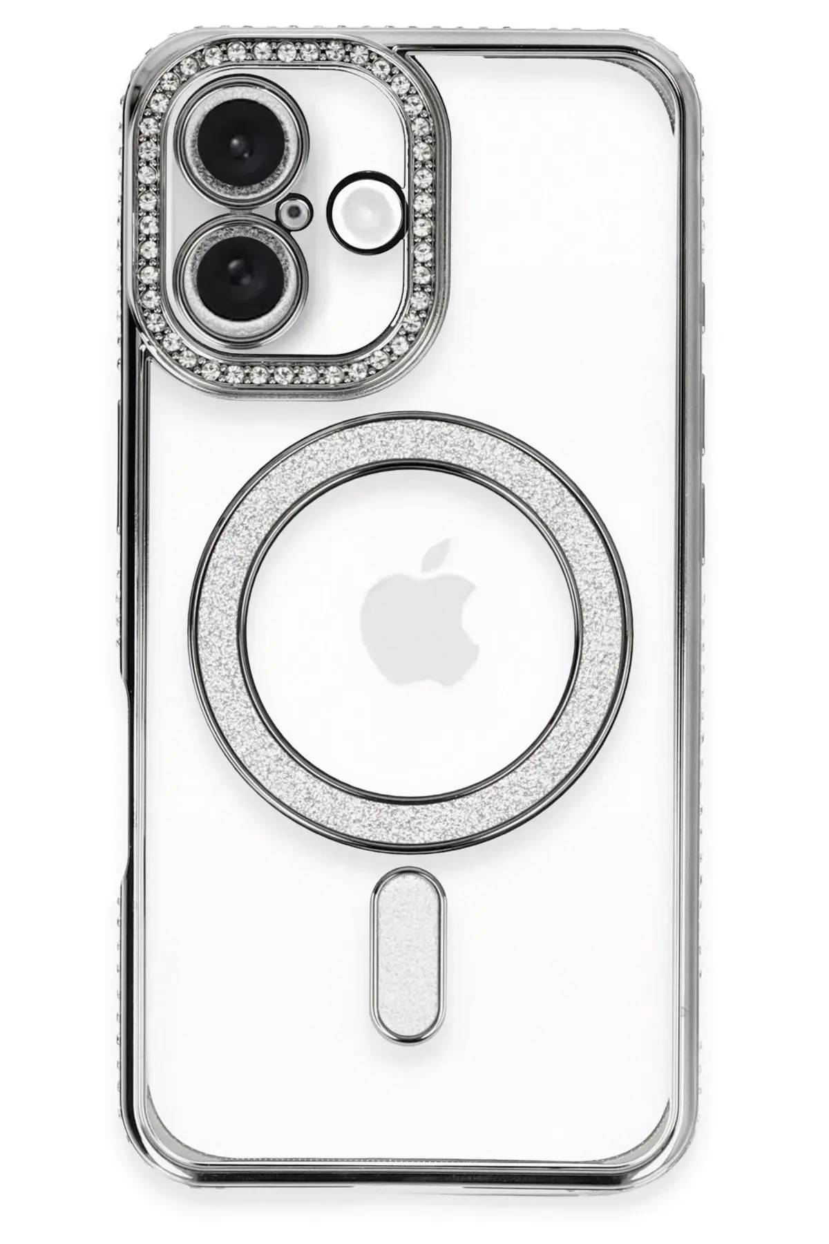 Newface iPhone 16 Plus Kılıf Joke Simli Magneticsafe Kılıf - Gri