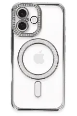 Newface iPhone 16 Plus Kılıf Joke Simli Magneticsafe Kılıf - Gri