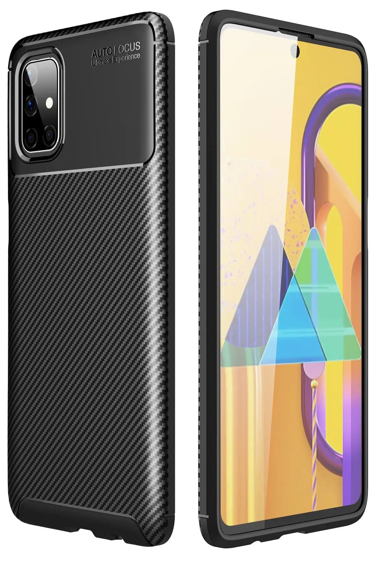 Newface Samsung Galaxy M51 Kılıf Auto Focus Karbon Kapak - Siyah